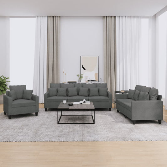 3 pcs sofa set with cushions dark grey fabric