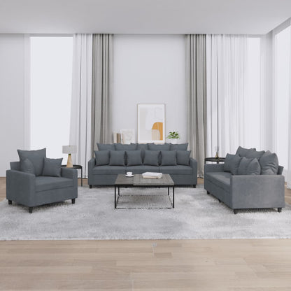 3 pcs conjunto de sofás com almofadões veludo cinzento-escuro