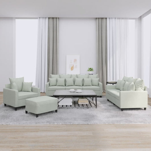 4 pcs conjunto de sofás com almofadões veludo cinzento-claro