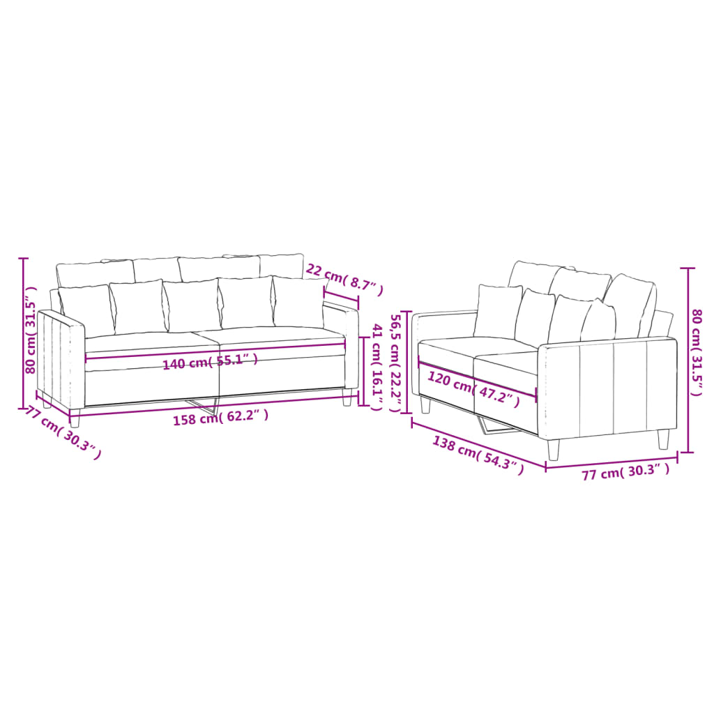 2 pcs conjunto de sofás com almofadões veludo cinzento-escuro