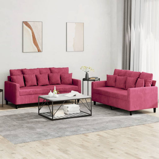 2 pcs sofa set with red velvet cushions