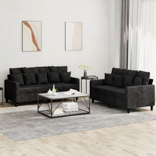 2 pcs sofa set with black velvet cushions