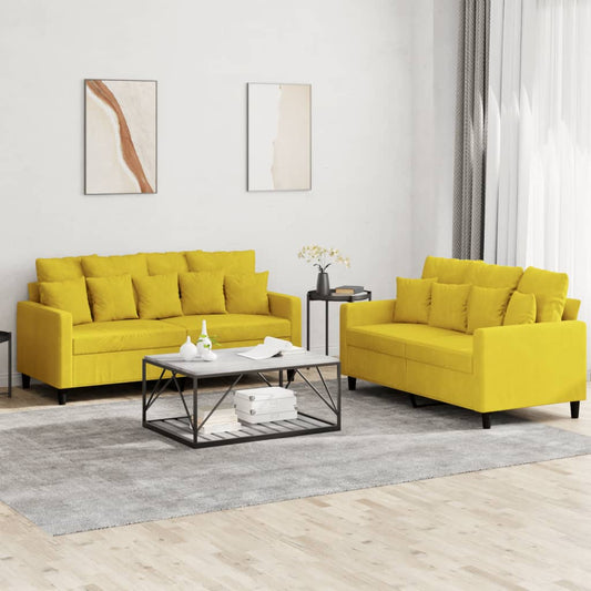2 pcs sofa set with yellow velvet cushions