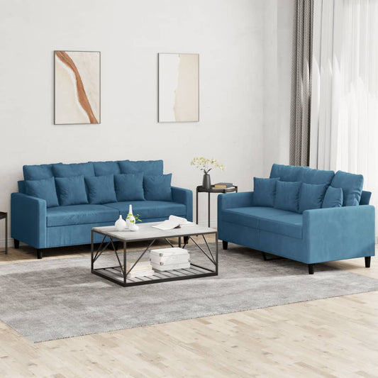 2 pcs sofa set with blue velvet cushions