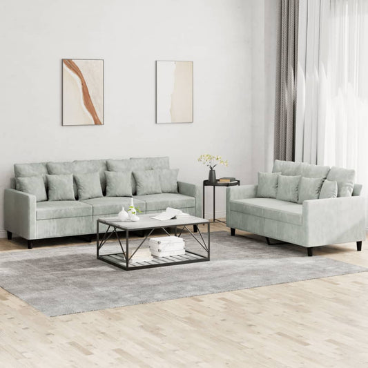 2 pcs sofa set with light grey velvet cushions