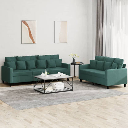 2 pcs conjunto de sofás com almofadões veludo verde-escuro