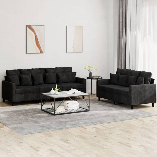 2 pcs sofa set with black velvet cushions
