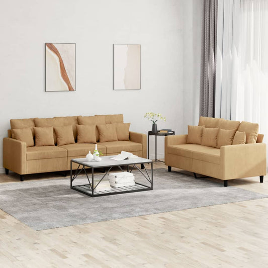 2 pcs sofa set with brown velvet cushions