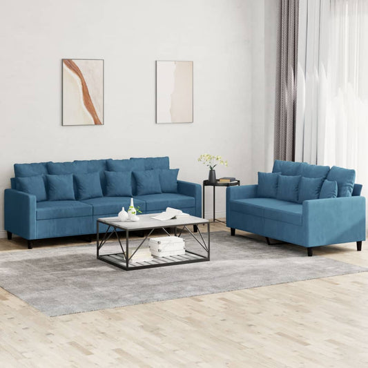 2 pcs sofa set with blue velvet cushions