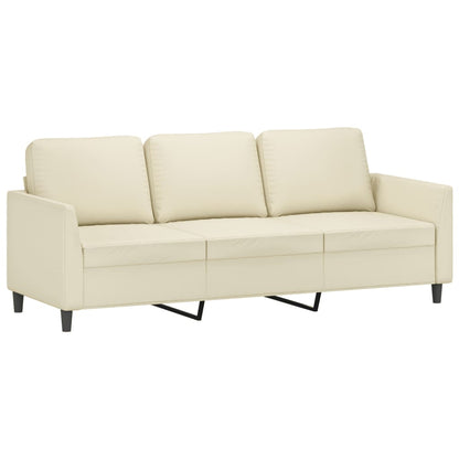 3 pcs conjunto sofás c/ almofadões couro artificial cor creme