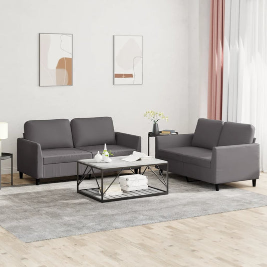 2 pcs sofa set with cushions grey faux leather