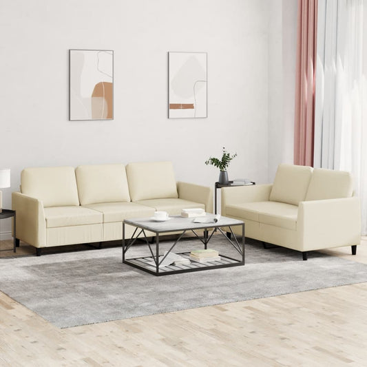 2 pcs sofa set with cushions cream colored artificial leather