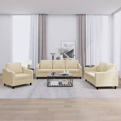 3 pcs conjunto de sofás com almofadões tecido cor creme