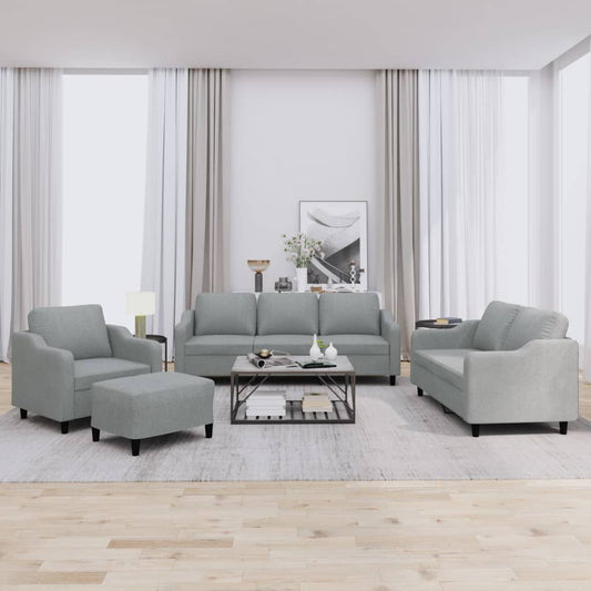 4 pcs conjunto de sofás com almofadões tecido cinzento-claro