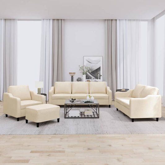 4 pcs conjunto de sofás com almofadões tecido cor creme