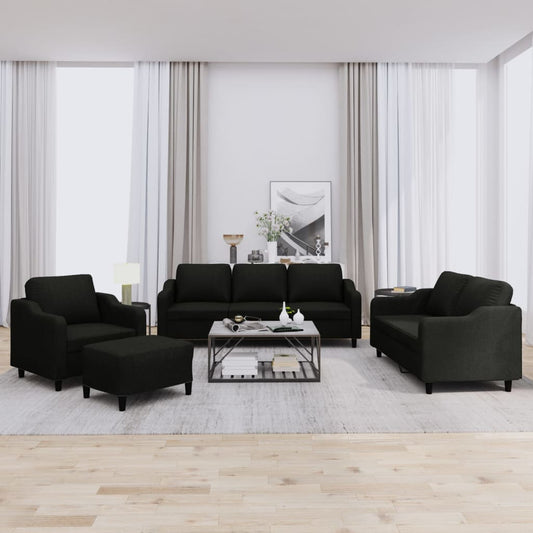 4 pcs conjunto de sofás com almofadões tecido preto