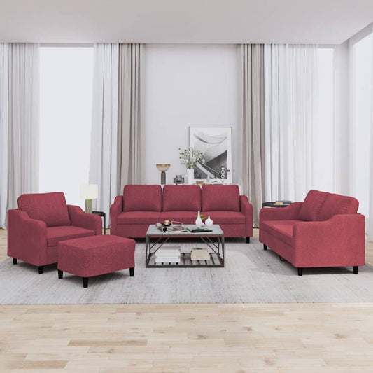4 pcs conjunto de sofás com almofadões tecido vermelho tinto