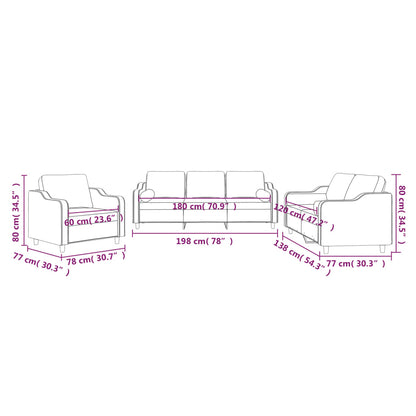 3 pcs conjunto de sofás com almofadas tecido preto