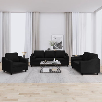 3 pcs conjunto de sofás com almofadas tecido preto