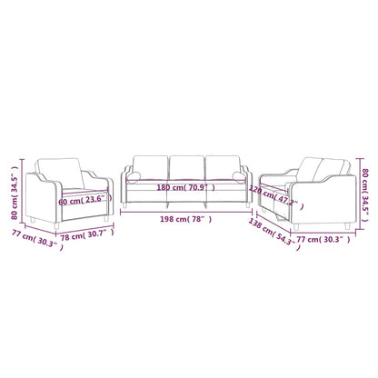 3 pcs conjunto de sofás com almofadas tecido vermelho-tinto