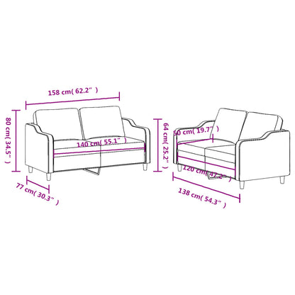 2 pcs sofa set with cushions brown fabric