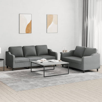 2 pcs sofa set with cushions dark grey fabric