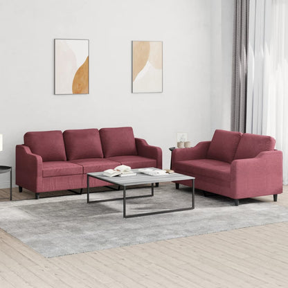 2 pcs sofa set with cushions red dyed fabric