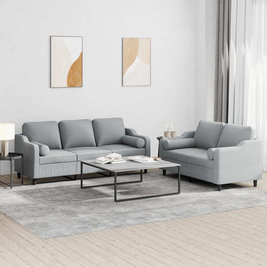 2 pcs sofa set with cushions light grey fabric