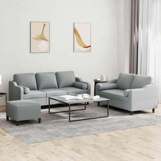 3 pcs conjunto de sofás com almofadas tecido cinzento-claro