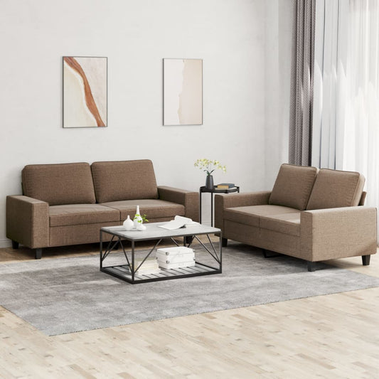 2 pcs brown fabric sofa set