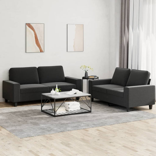 2 pcs black fabric sofa set