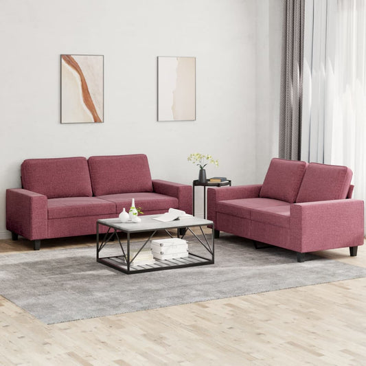 2 pcs sofa set red-indigo fabric