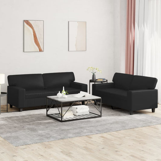 2 pcs sofa set black artificial leather