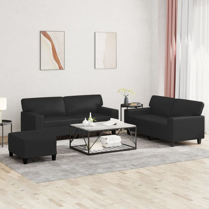 3 pcs conjunto de sofás couro artificial preto