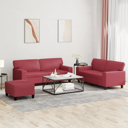 3 pcs sofa set faux leather red dye