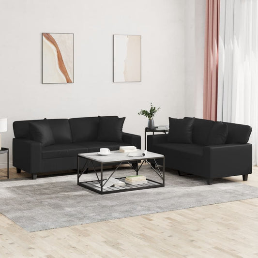 2 pcs conjunto de sofás couro artificial preto
