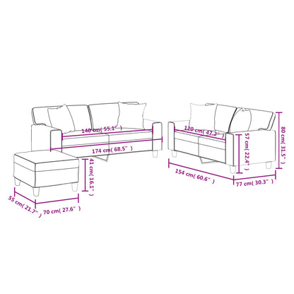 3 pcs conjunto de sofás com almofadas couro artificial creme