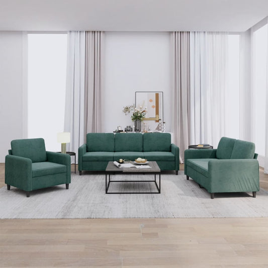 3 pcs dark green velvet sofa set