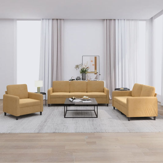 3 pcs brown velvet sofa set