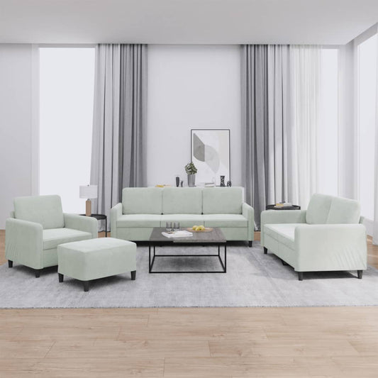 4 pcs conjunto de sofás veludo cinzento-claro