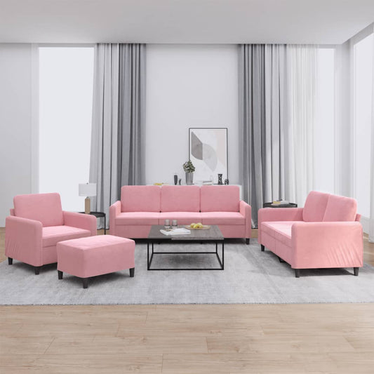 4 pcs conjunto de sofás veludo rosa