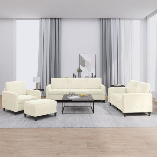 4 pcs conjunto de sofás veludo cor creme
