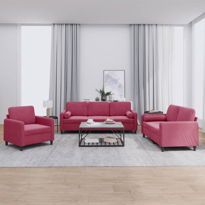 3 pcs sofa set with red velvet cushions