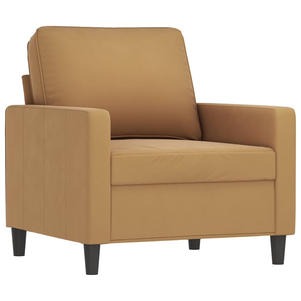 3 pcs conjunto de sofás com almofadas veludo castanho