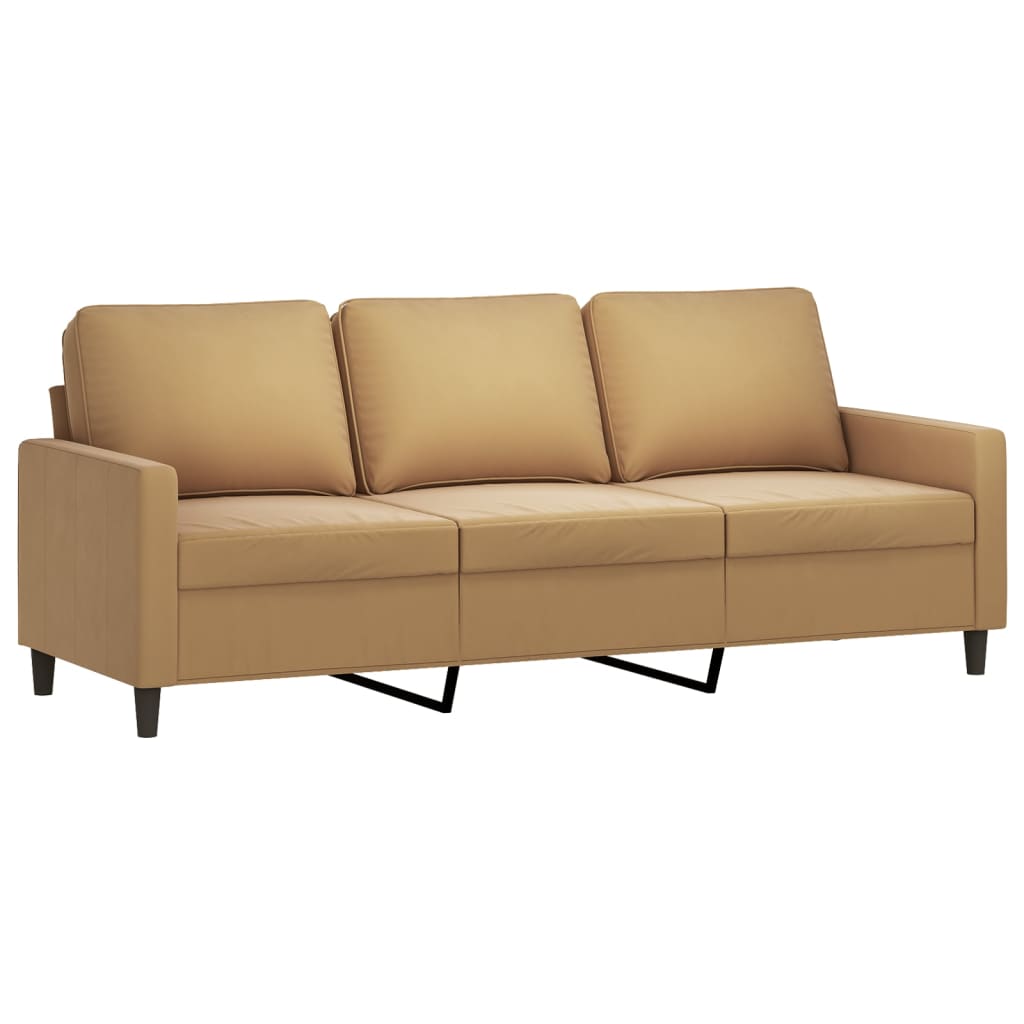 3 pcs conjunto de sofás com almofadas veludo castanho