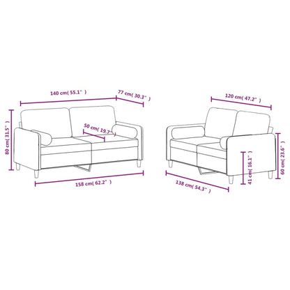 2 pcs conjunto de sofás com almofadas veludo cinzento-escuro