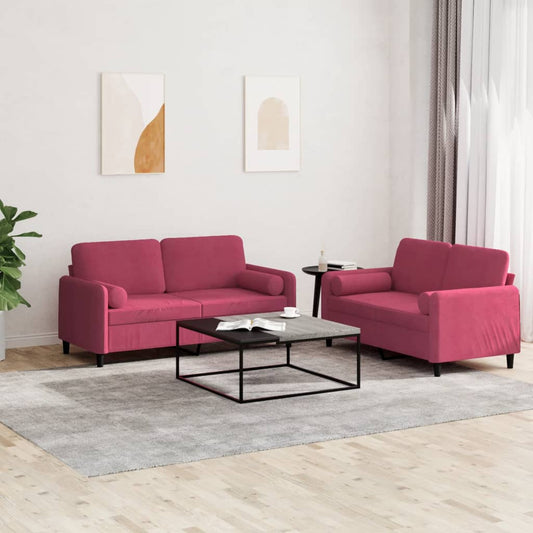 2 pcs sofa set with red velvet cushions