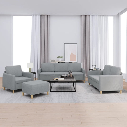 4 pcs conjunto de sofás com almofadões tecido cinzento-claro