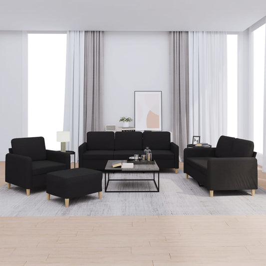4 pcs conjunto de sofás com almofadões tecido preto