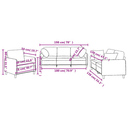 3 pcs conjunto de sofás com almofadas tecido cinzento-claro